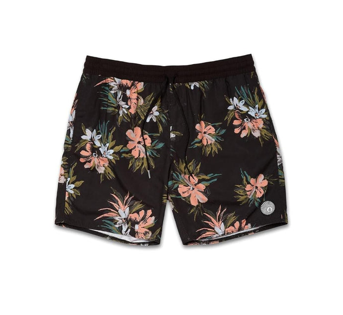 Short Volcom Negro Con Flores